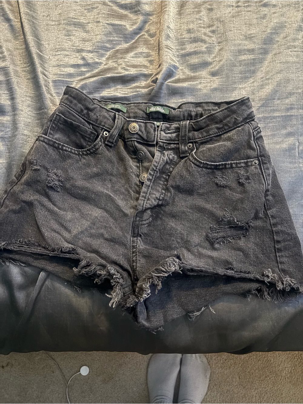 wild fable Black Distressed High-Rise Denim Shorts